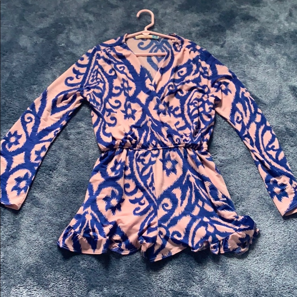 Pink and blue long-sleeve romper